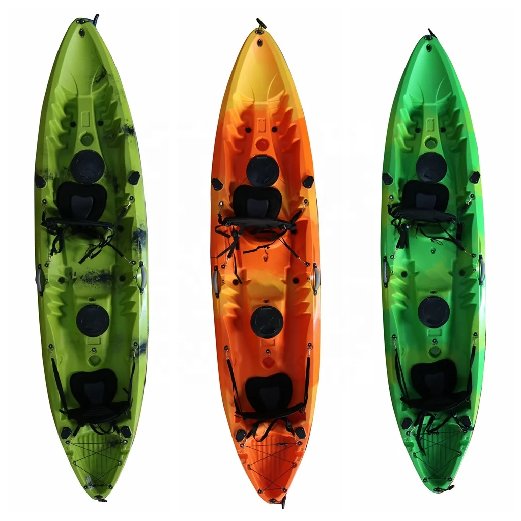 Factory Price  Plastic Hull Material Family 2+1 Tandem Kayak for Rent Touring  3.7m Length for Rivers
