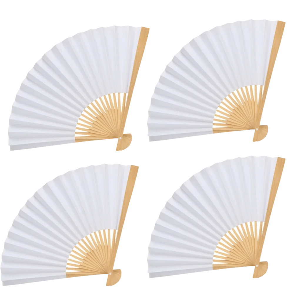4pcs Vintage Wooden Frame Folding Hand Fans Paper Material Lightweight Handheld Folding Fans DIY Craft Fans Decorative Hand Fans