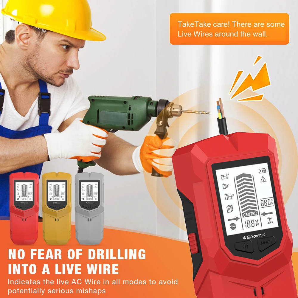6 in 1 벽 스터드 탐지기 금속 탐지기 깊이 감지 목재 스터드 AC 전압 전선 탐지 벽 스캐너 전기 목재 박스 탐지기