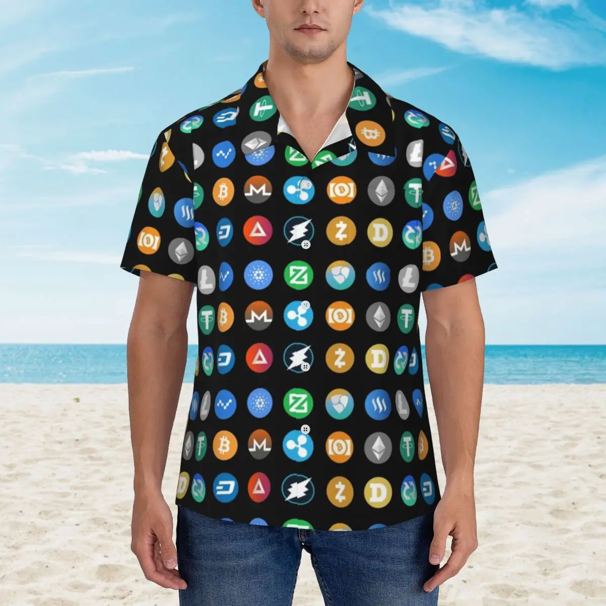 

Crypto Bitcoin Hawaiian Shirt Male Beach Coin Blockchain Casual Shirts Short-Sleeved Stylish Graphic Retro Oversized Blouses