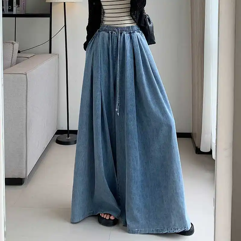 2025 Spring New Style Soft Denim Loose Plus Size Lantern Jeans for Women ，Elegant Minimalist Wide-Leg Slim-Fitting Maxi Pants