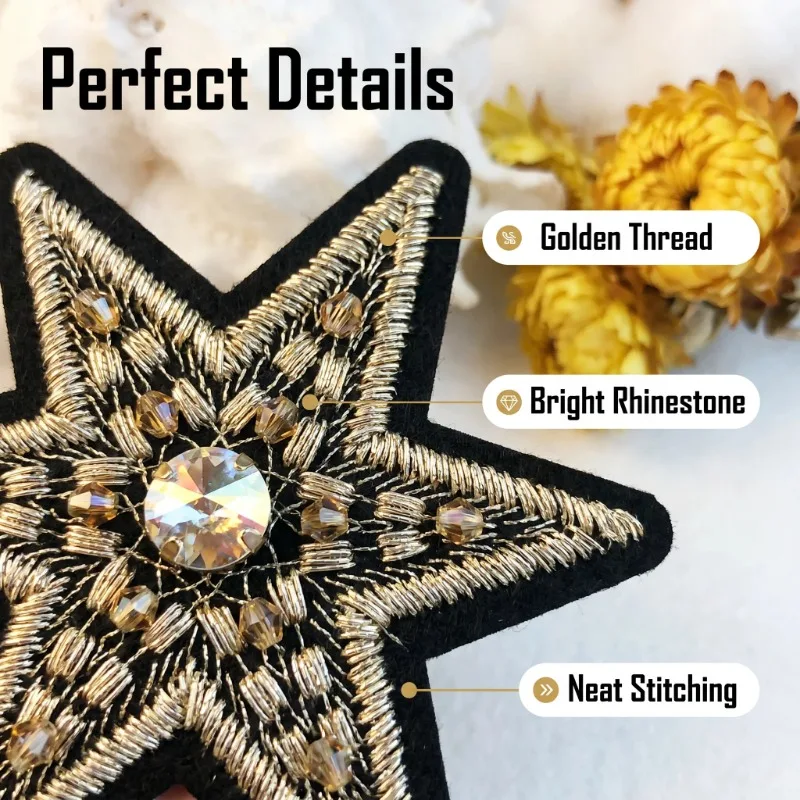 1PCS Retail High-end Beaded Star Embroidery Patch Five-pointed Different Sizes DIY Hat Decoration Fashion Accessories