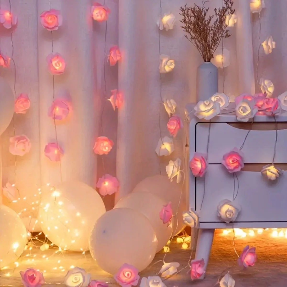 Pop 10/20LED Rose Flower String Lights Battery Operated For Wedding Home Party Birthday Festival Indoor Outdoor Decorations