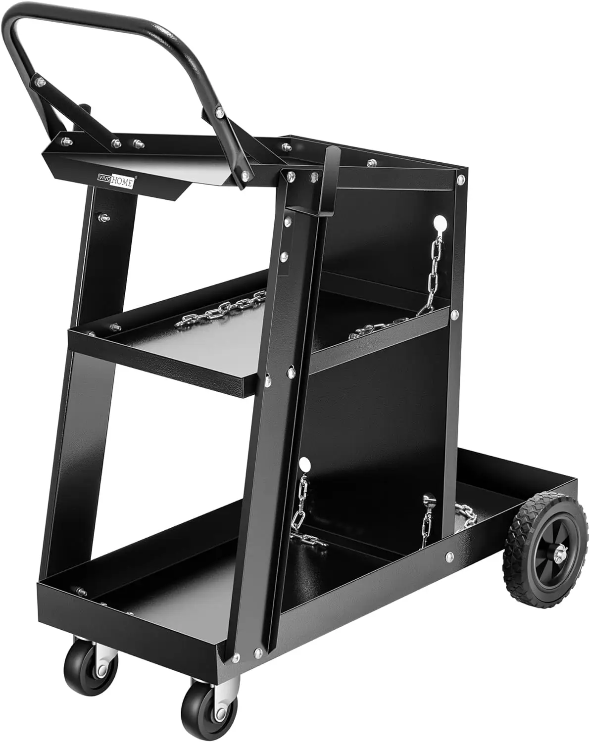 VIVOHOME Iron 3 Tiers Rolling Welding Cart with Upgraded Wheels and Tank Storage for TIG MIG Welder and Plasma Cutter Black