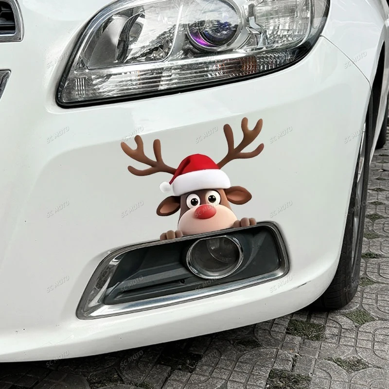 1PC sombrero de Navidad Reno y Papá Noel pegatina de coche vinilo impermeable para ventanas de coche parabrisas traseros parachoques Scooters