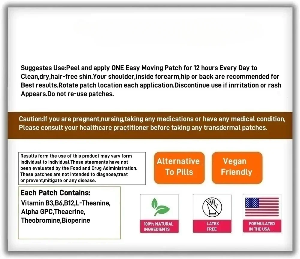 30 Patches Brain Support Transdermal Patches Energy, Memory and Brain Booster