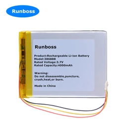 New 386888 3.7V 4000MAH 3 Wires Polymer Li-ion Battery For Onyx Buks James Cook 2 Boox E-Book Onyx Darwin 3 4 5 Caesar2 Vasco Da