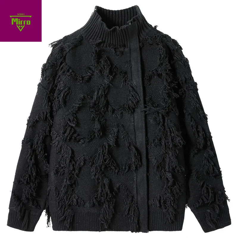 

Мужские модные свитера с кисточками, уличная одежда, Harajuku, свитера в стиле хип-хоп, вязаные джемперы, повседневные свободные свитера с высоким воротом, трикотаж