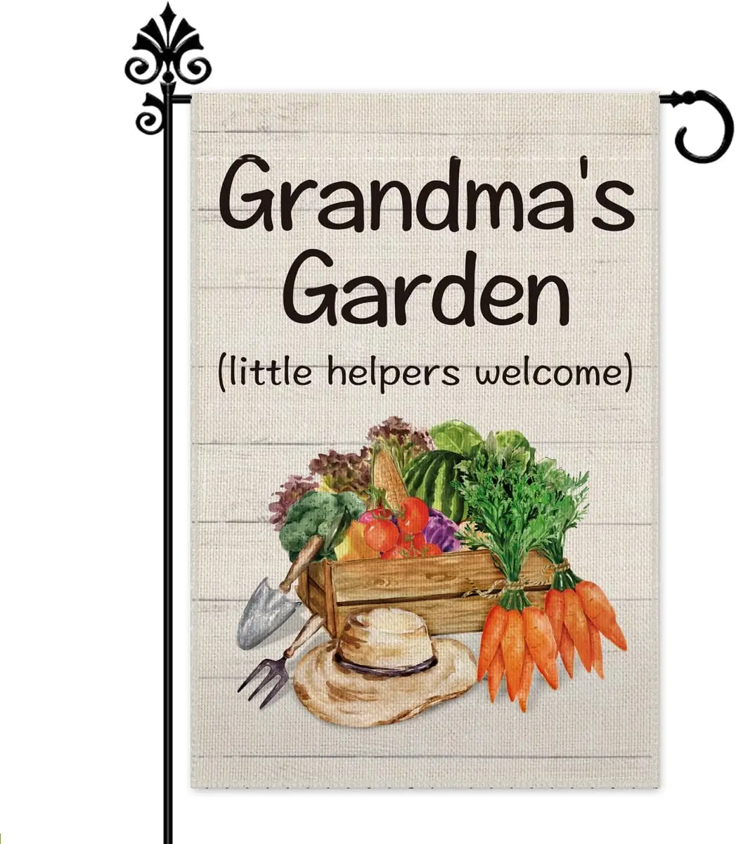 Grandma's Garden Little Helpers Welcome Garden Flag, 12 x 18 Inch Double Sided Holiday Outdoor Farmhouse Lawn Decor Flag, Ve