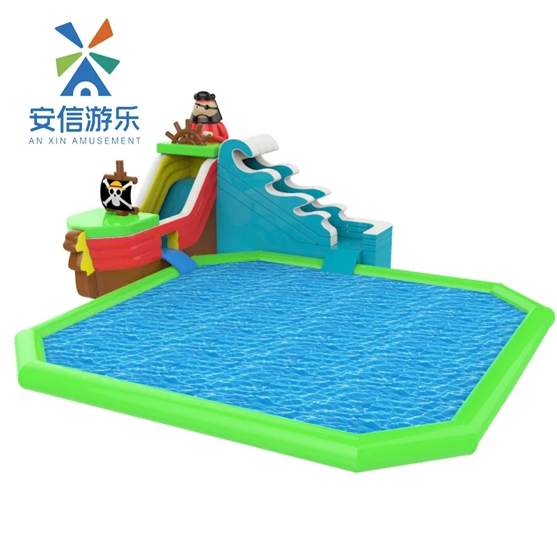 

Commercial Mobile Land Inflatable Amusement Water Park With Pool Slide For Children And Adults