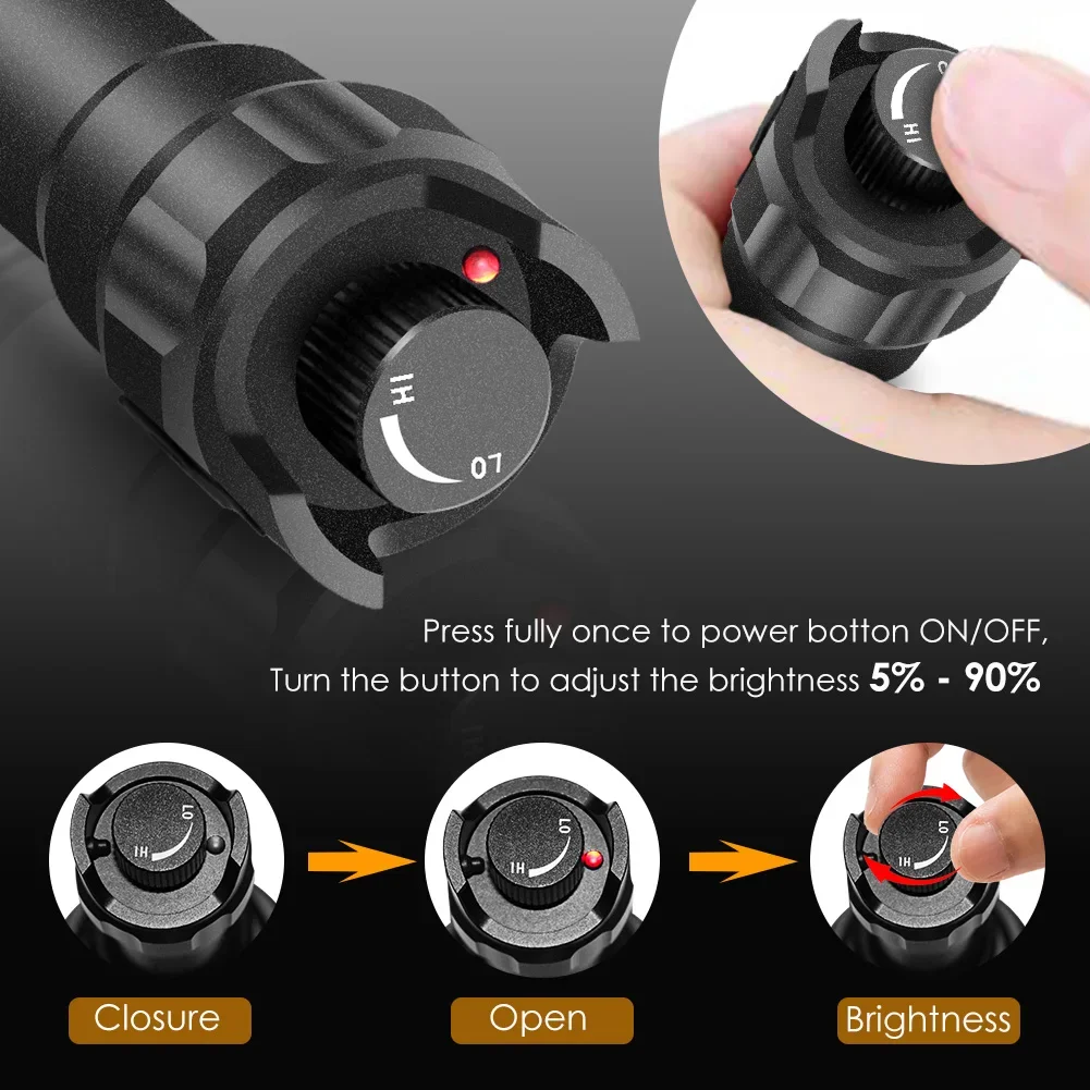 UniqueFire 1605 Super Bright White Light LED Tactical Flashlight T38 T50 T67 T75 USB Rechargeable Torch with Dimmer Switch