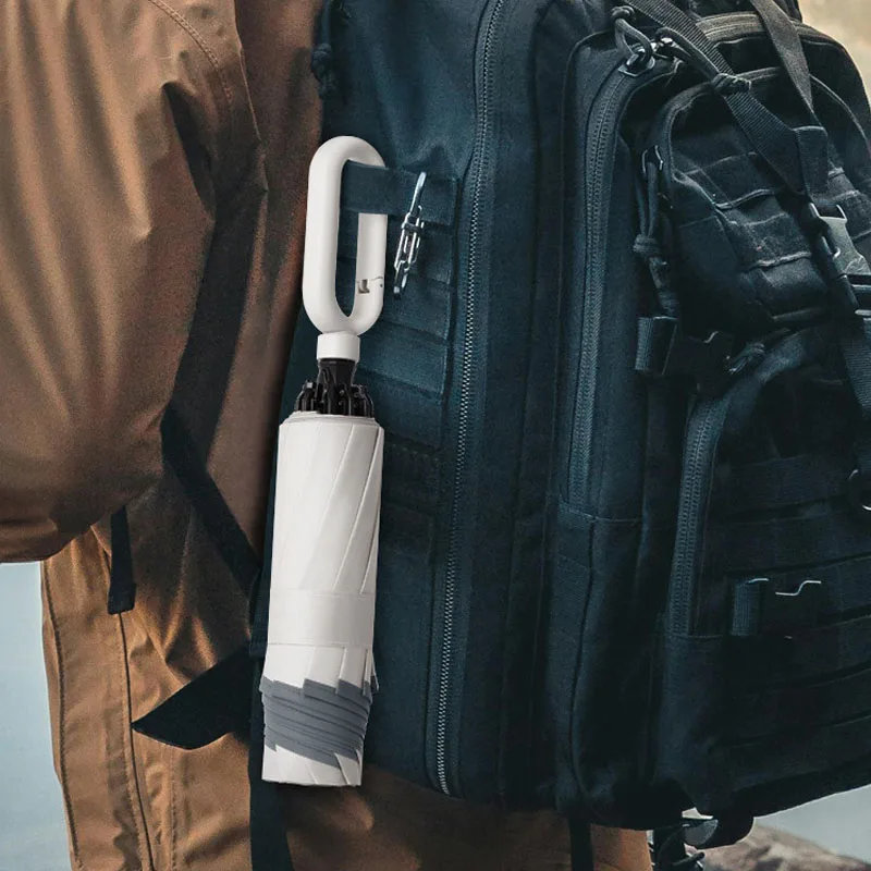 Solid color manual folding umbrella UPF 50+sun protection, lightweight backpack hook windproof and rainproof, thick and safe sun