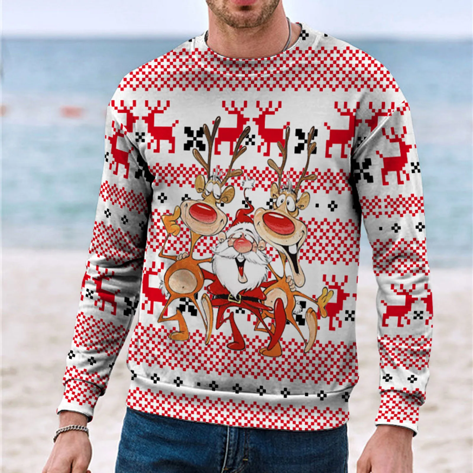 Uomo maglione di natale Pullover fiocchi di neve babbo natale brutti maglioni di natale maglioni top Holiday Party felpa di natale