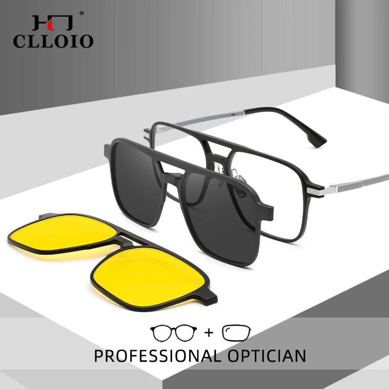 CLLOIO Polarized Magnetic Clip-On Prescription Myopia Glasses Men TR90 Night Vision Anti Glare Hyperopia Optical Reading Glasses