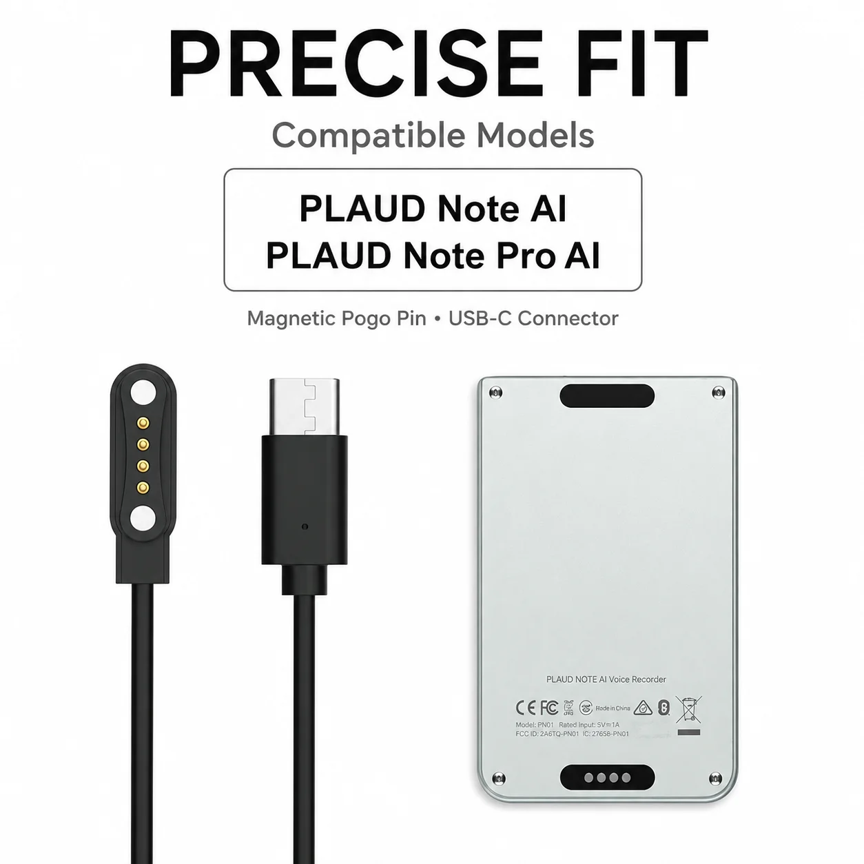 For PLAUD Note AI Voice Recorder Magnetic USB-C Power Cable Black Fast Charging Accessory For Voice Recording Device