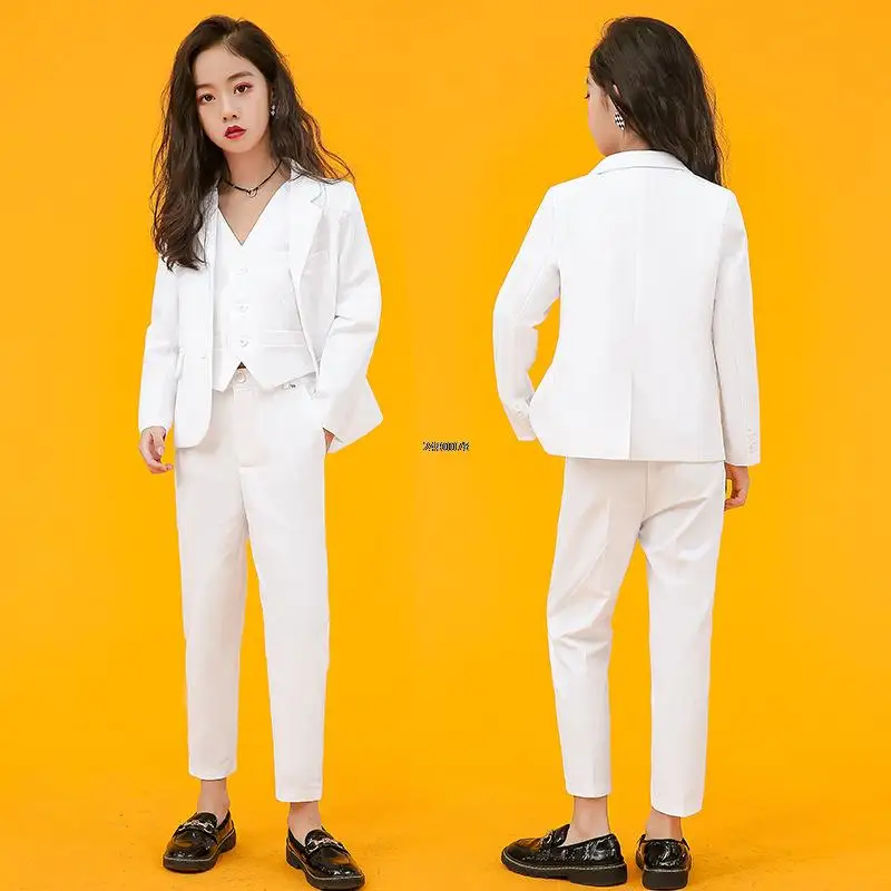 Teenager Girls Luxurious White Photograph Suit Kids Wedding Party Dress Children Performance Suit Piano Dance Show Costume