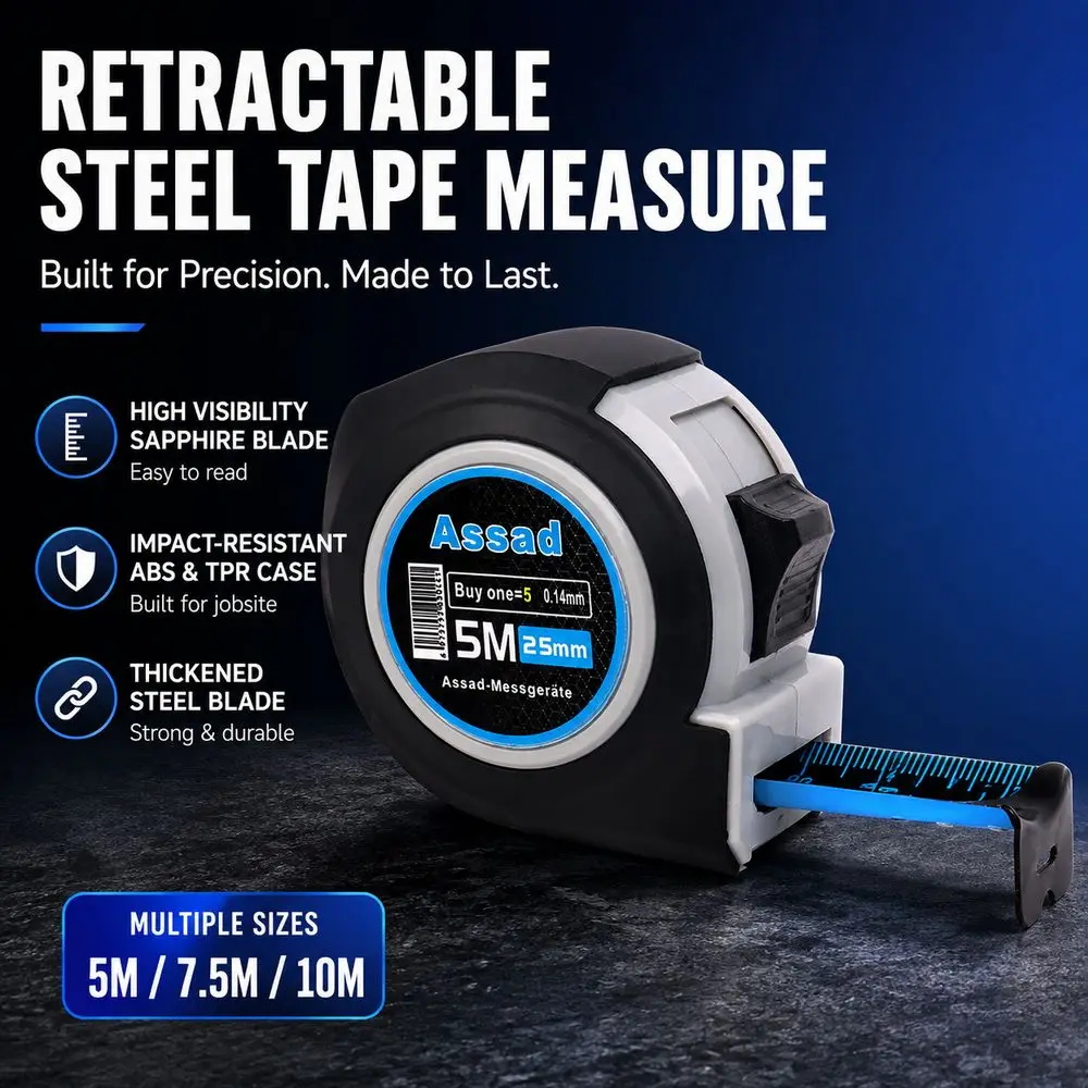5/7.5/10m Steel Tape Measure High Visibility Markings ABS TPR Retractable Tape Measure Impact Resistant Locking Mechanism