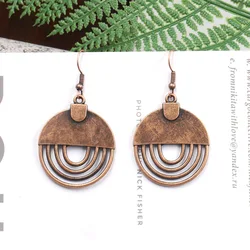 Retro Geometry Hollow Oval Alloy Pendant Earrings Antique Bronze Dangle Earrings for Women Ornament Ethnic Boho Charm Jewelry