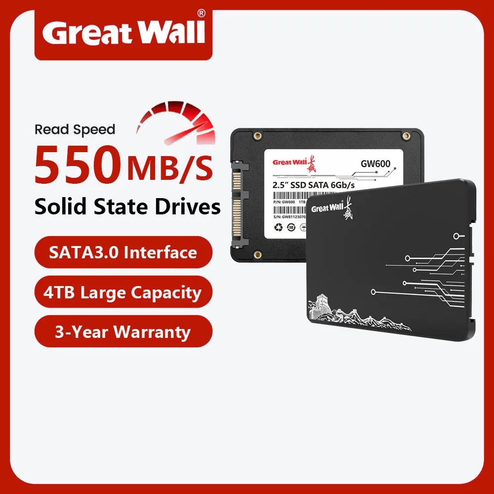 

Great Wall SSD 128 ГБ 256 ГБ 512 ГБ Внутренние твердотельные накопители Sata3 2,5 дюйма 1 ТБ 2 ТБ 4 ТБ 8 ТБ SSD Жесткий диск для ПК Ноутбука