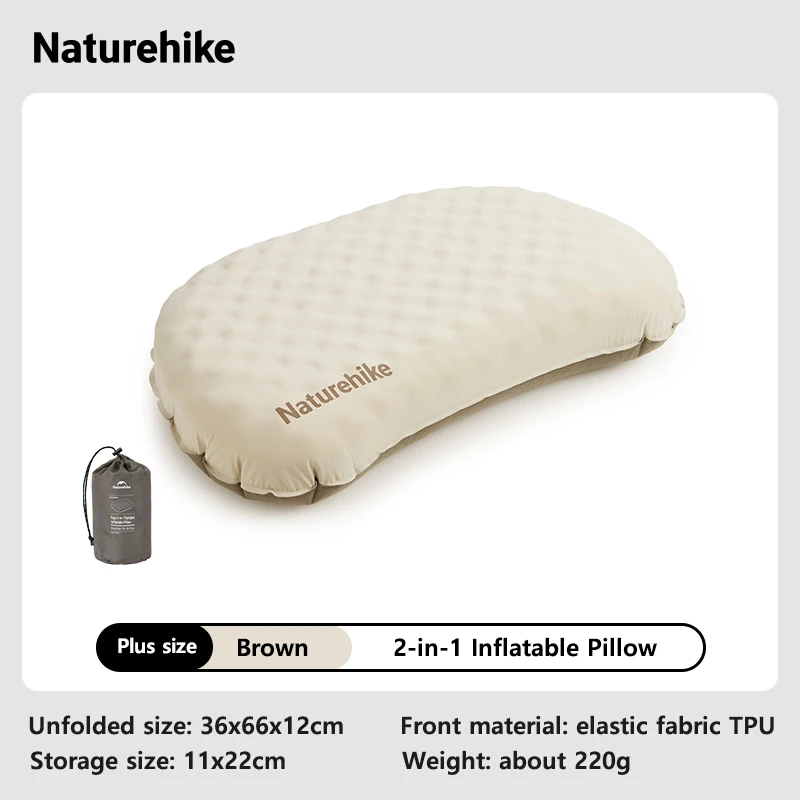 Naturehike 2-in-1 Camping aufblasbares Kissen, tragbar, wasserdicht, verstellbar, Lendenwirbelsäule, Nackenkissen, bequemes Outdoor-Reisekissen