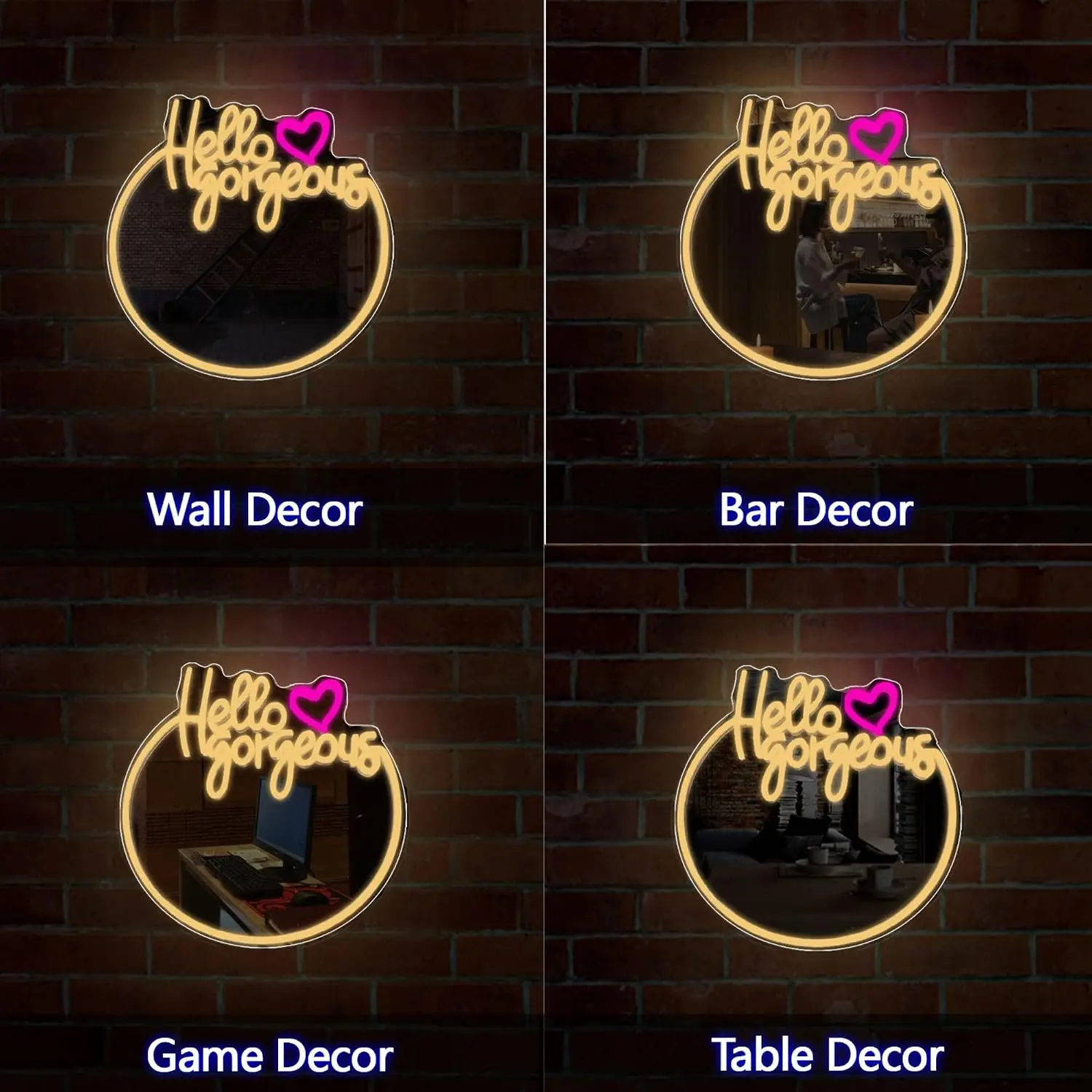Hello Gorgeous Mirror Neon Sign USB Powered LED Neon Light for Makeup Room Bedroom Vanity Beauty Salon Wall Art Decoration Gift