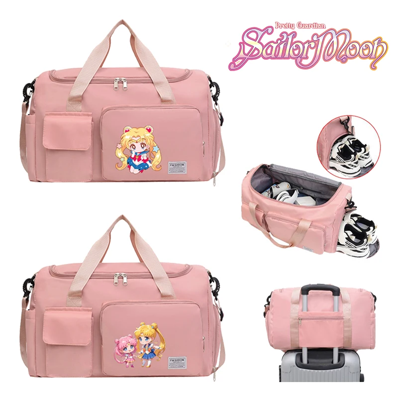 

Sailor Moon Cartoon Tote Travel Bag Large Capacity Clothes Storage Bags Gym Duffle Pack with Shoe Compartment Portable HandBags