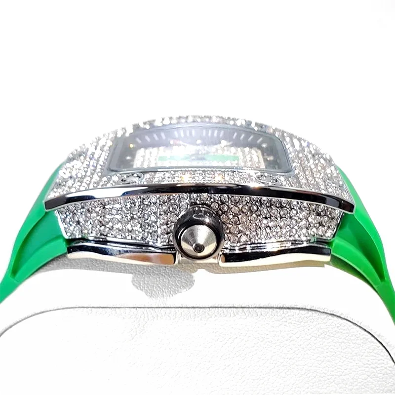 2025 Hot Selling Green Watch For Women Fashion Tonneau Quartz Clock Ladies Elegant Iced Diamond Jewelry Wrist Watch Girl Gift