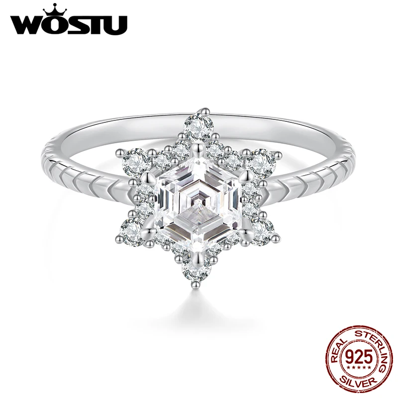 WOSTU – bague en argent Sterling 925 pour femmes, cadeau de noël, fleur de glace scintillante, cristal clair s925, bijoux de vacances du nouvel an