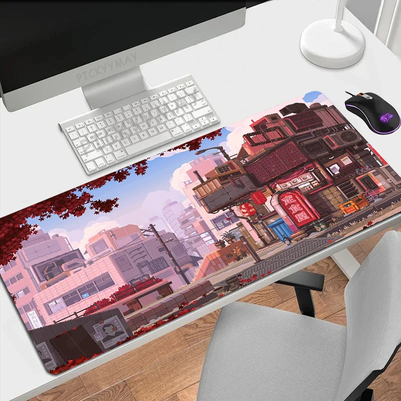 New Pixel Landscape Mouse Pad Keyboard Mat XXL Mouse Mats Rubber Desk Pad Design Desk Rug Japanese Street Large Gamer Mousepad