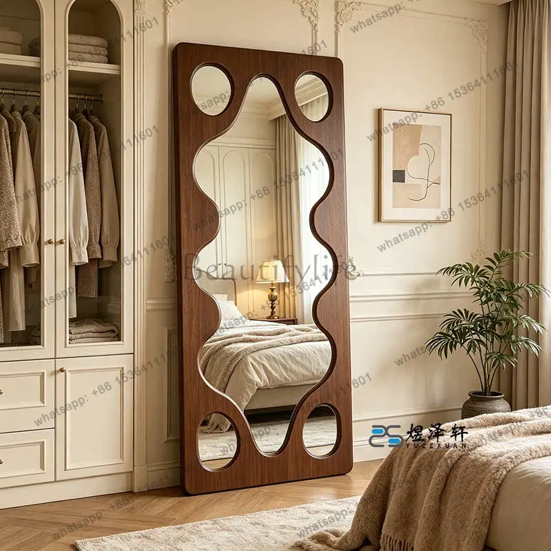 American retro full-length mirror door wall hanging rectangular dressing mirror medieval style
