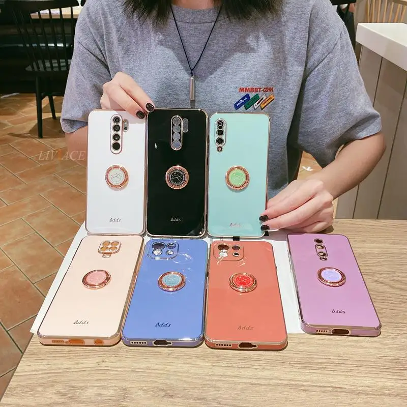 Ring Holder Plating Silicone Phone Stand Case On For Xiaomi Mi 11 Lite Ultra Mi 9 9T Mi 10T 10 Pro Lite 10s Poco F2 M3 Pro Cover