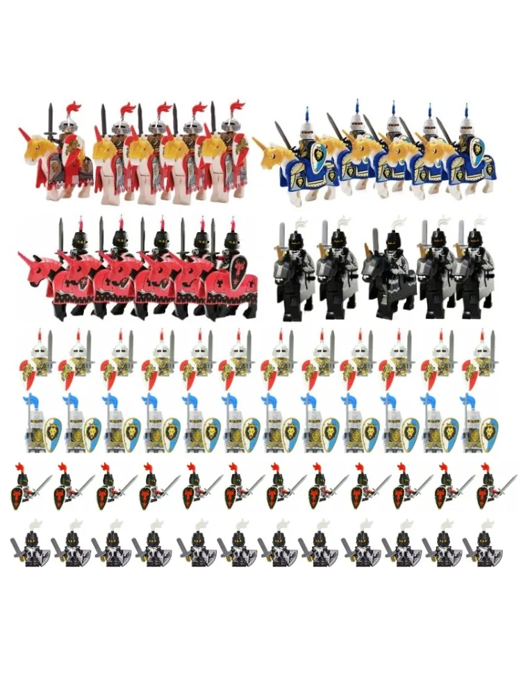 Série médiévale bleu noir rouge et jaune chevaliers du lion généraux soldats chevaux de guerre boucliers épées-assemblage jouet de construction cadeau