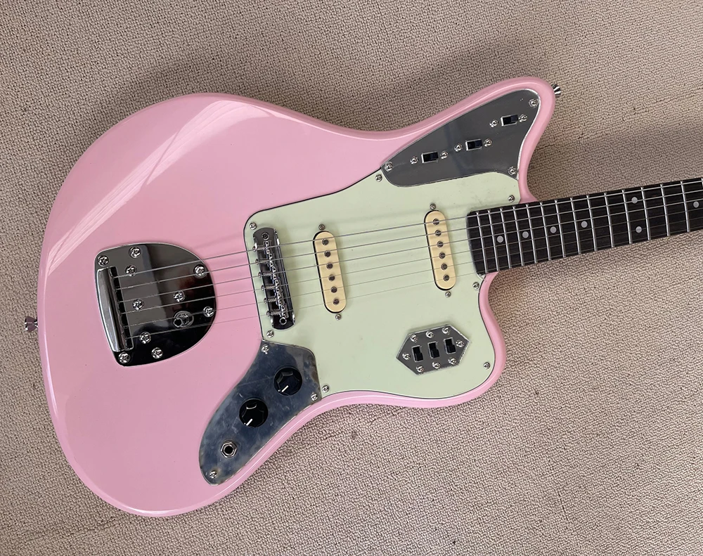 6 Strings Pink Electric Guitar with Rosewood Fretboard White Pickguard Customizable