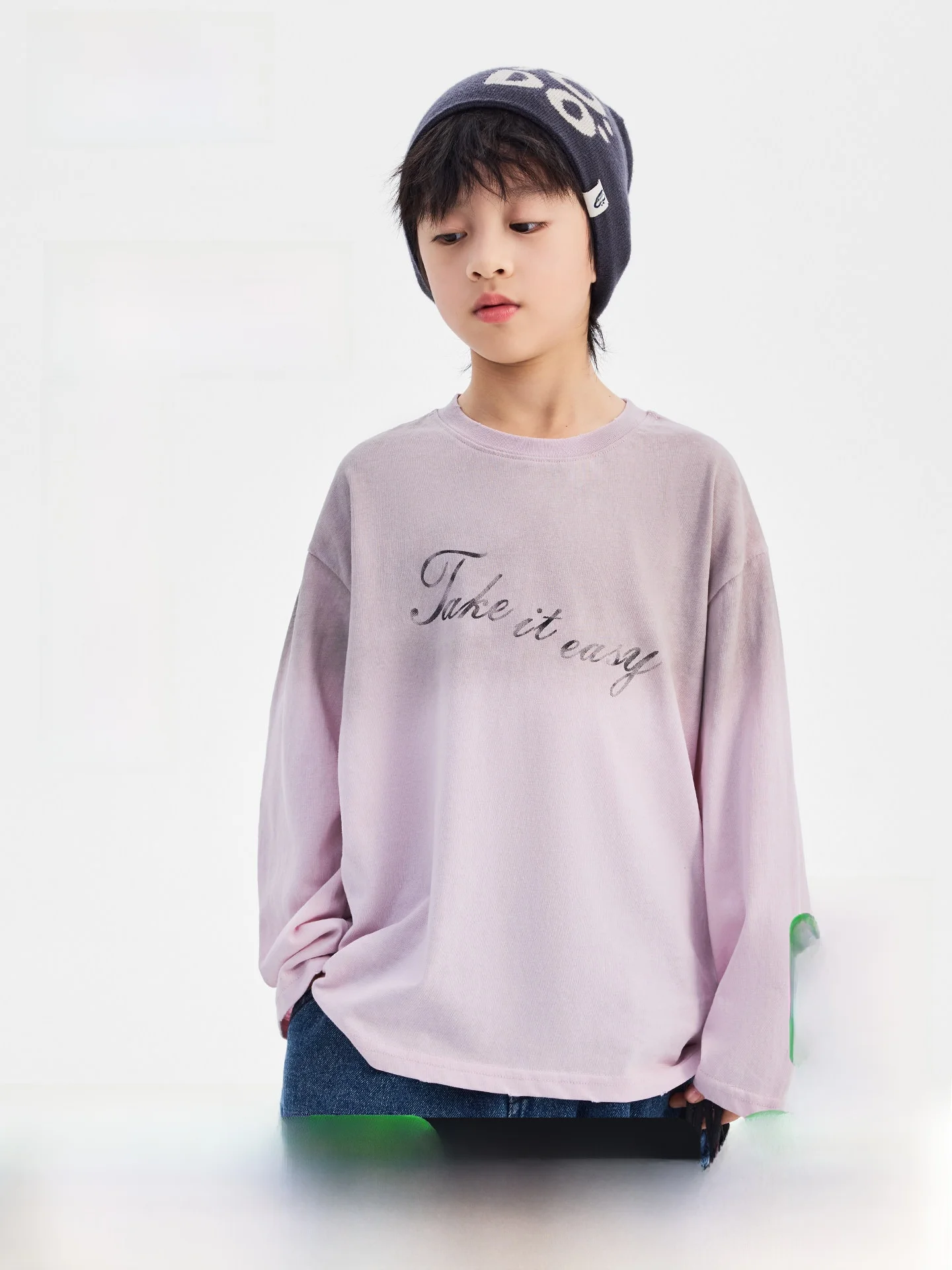 Gradual Color Long Sleeve Boys T-Shirt Base Layer Shirt Korean Style Loose Fit Cotton Polyester Blend Summer Casual Wear