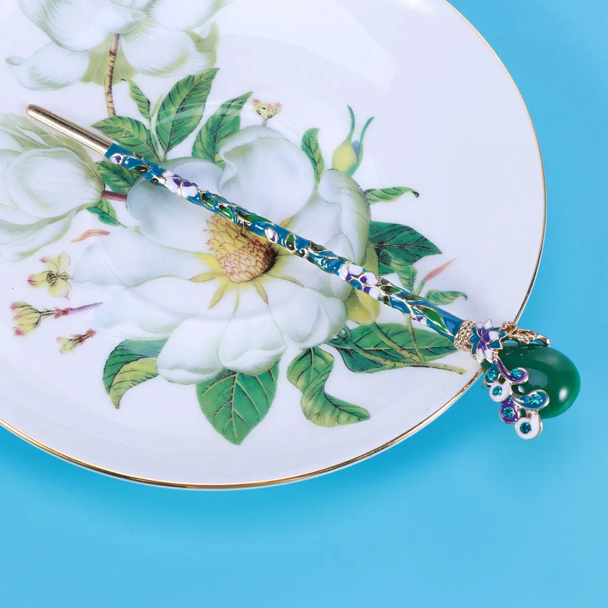 

Древняя китайская заколка для волос, винтажная декоративная шпилька для волос для женщин, для создания причесок своими руками, для вечеринок, праздников, повседневного использования, подарок, зеленая