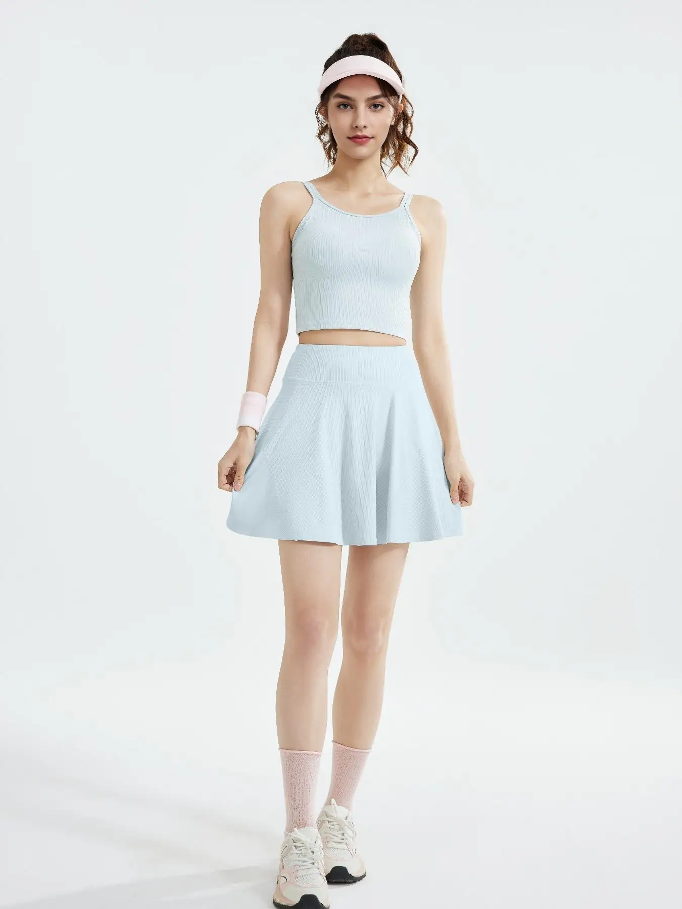 

Fitfemme Women's Athletic Tank Top and Skirt Set - With Built - in Bra Pads, Anti - Peek Skirt, Breathable & Stylish for Tennis