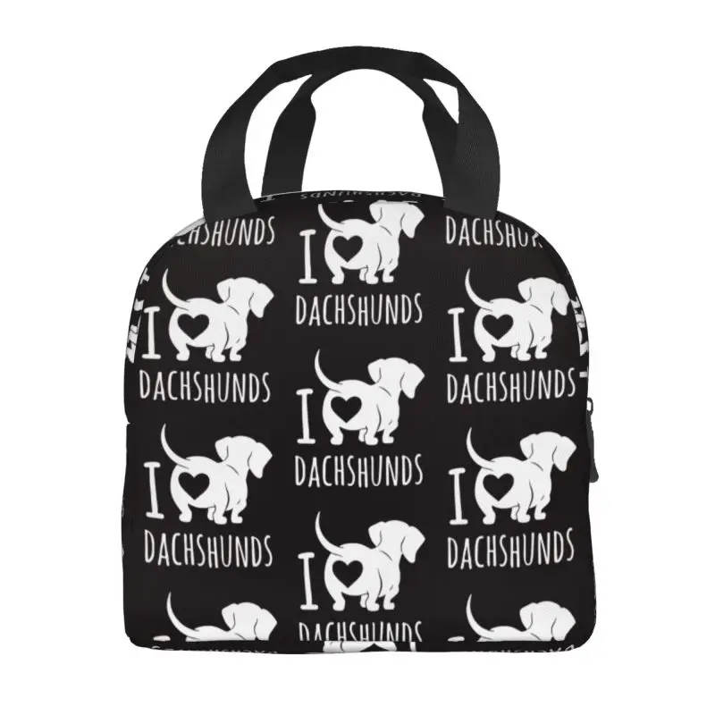 I Love Dachshunds Thermal Insulated Lunch Bag Badger Sausage Wiener Dog Portable Lunch Container for School Storage Food Box