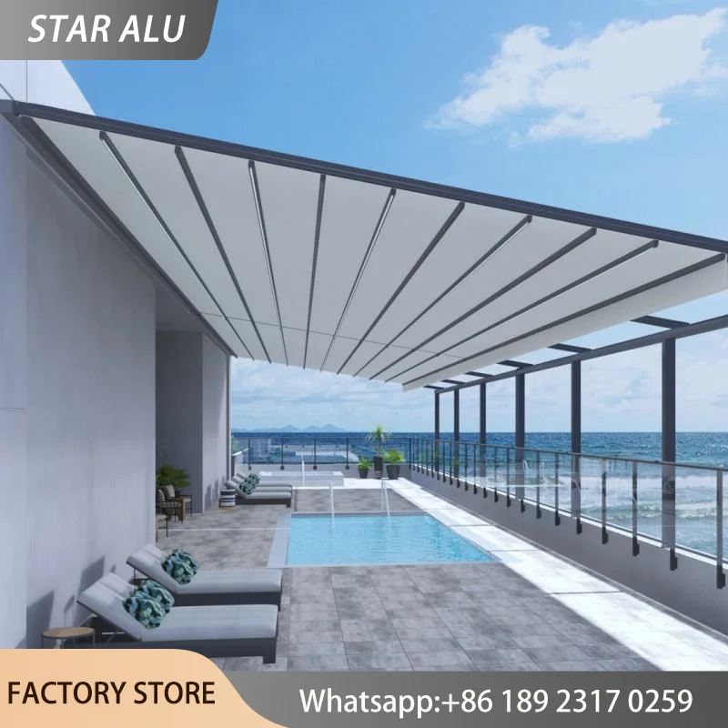 Waterproof Motorized PVC Canopy Retractable Roof Pergola Foldable Awning Heavy Duty Outdoor Patio Shelter UV Sun Shade Pavilion