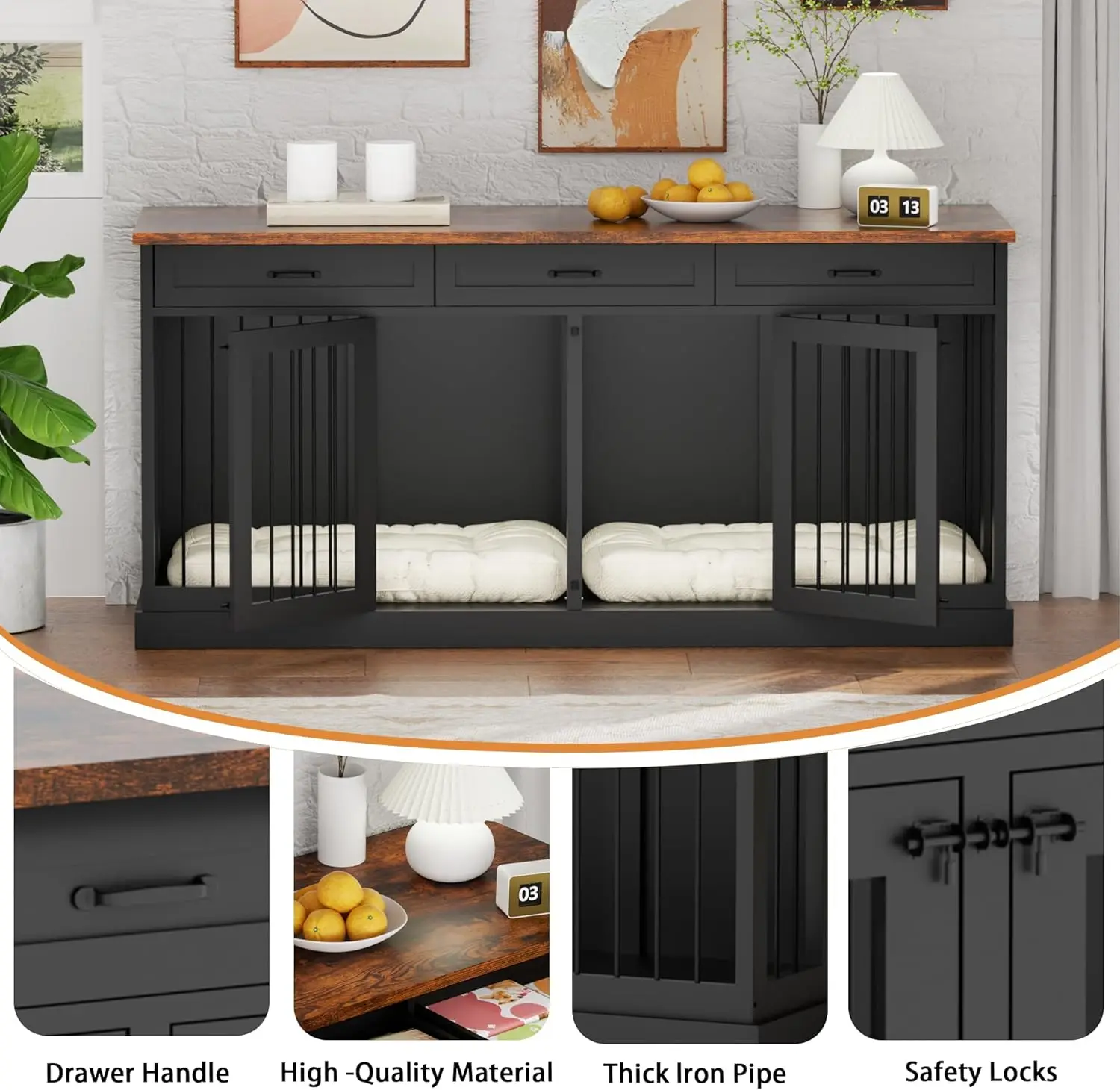 70.9 بوصة أثاث قفص الكلب ل 2 الكلاب قفص كلب مزدوج خشبي شديد التحمل أثاث بيت الكلب حامل تلفاز