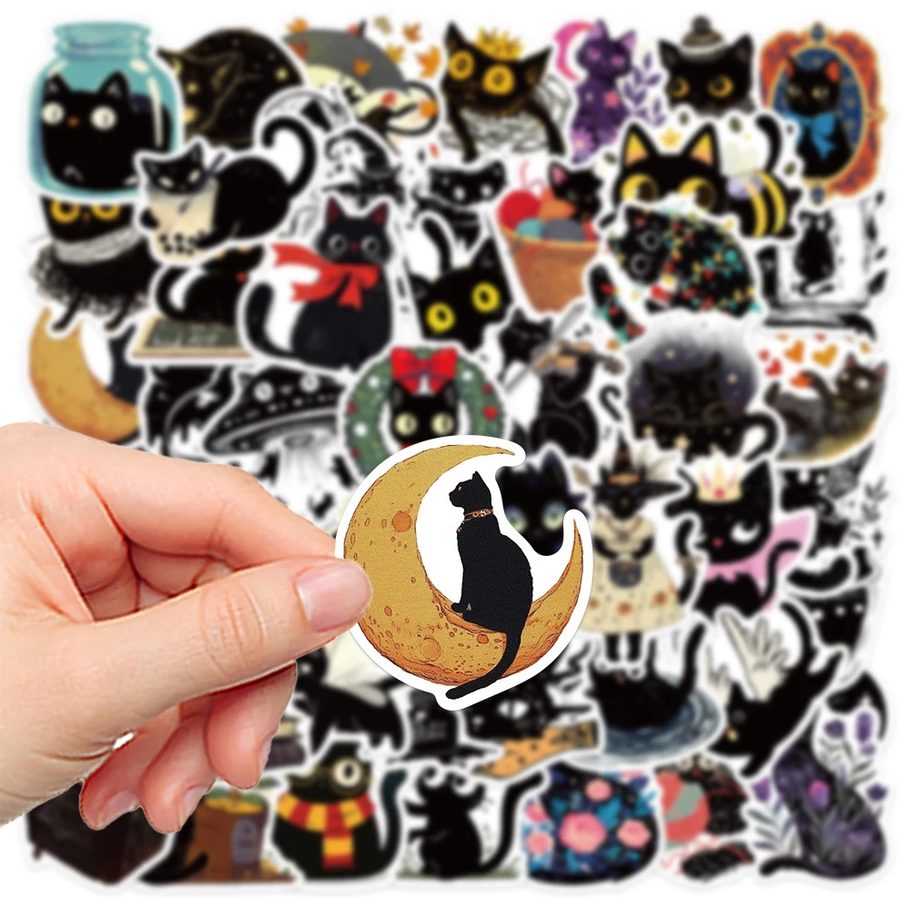 10/30/50pcs Cartoon Black Cat Stickers Kawaii Girl Decal DIY Scrapbook Phone Guitar Laptop Waterproof Cute DIY Sticker Wholesale