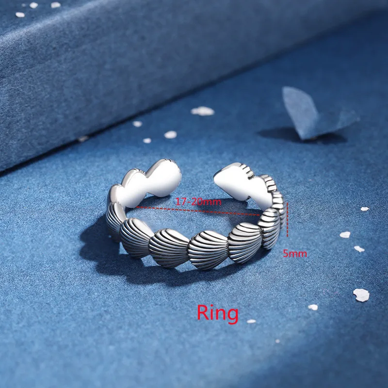 925 Silver Adjustable Couple Bangle Ring Set