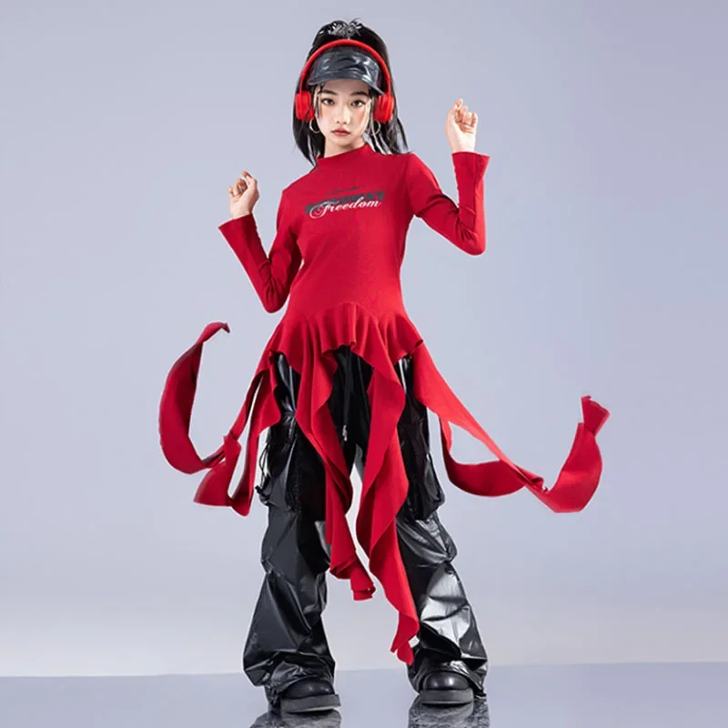 Girls K-pop Strap Crop Top Joggers Pants Child Hip Hop Stage Costume Kids Streetwear Jazz Street Dance Girl Group Clothes Set