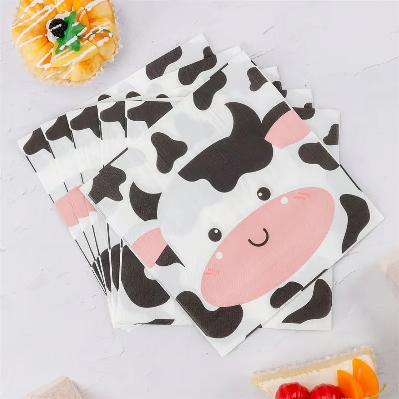 20 disposable paper towels with printed cow patterns per pac