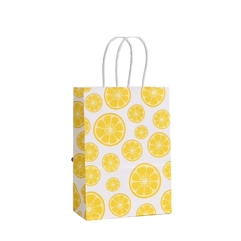 6Pcs Summer Hello Lemon Theme Paper Gift Packing Bags Cake Candy Bag for Kids Fruit Theme Birthday Baby Shower Party Decoration