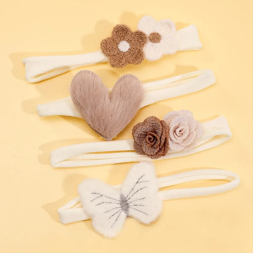 4PCS  Heart Shape Bow Floral Design Toddler Headbands Baby Elastic Headbands Kids Hair Accessories Headbands for Baby Headwear