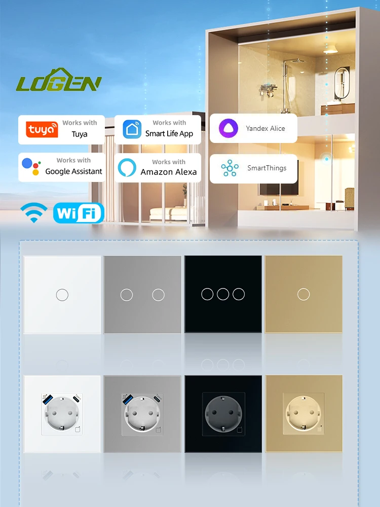 

LOGEN Tuya WiFi Touch Switch And Smart Socket Timer Schedule Smart Plug Energy Monitoring Need Neutral Wire Alexa Alice EU 1Way