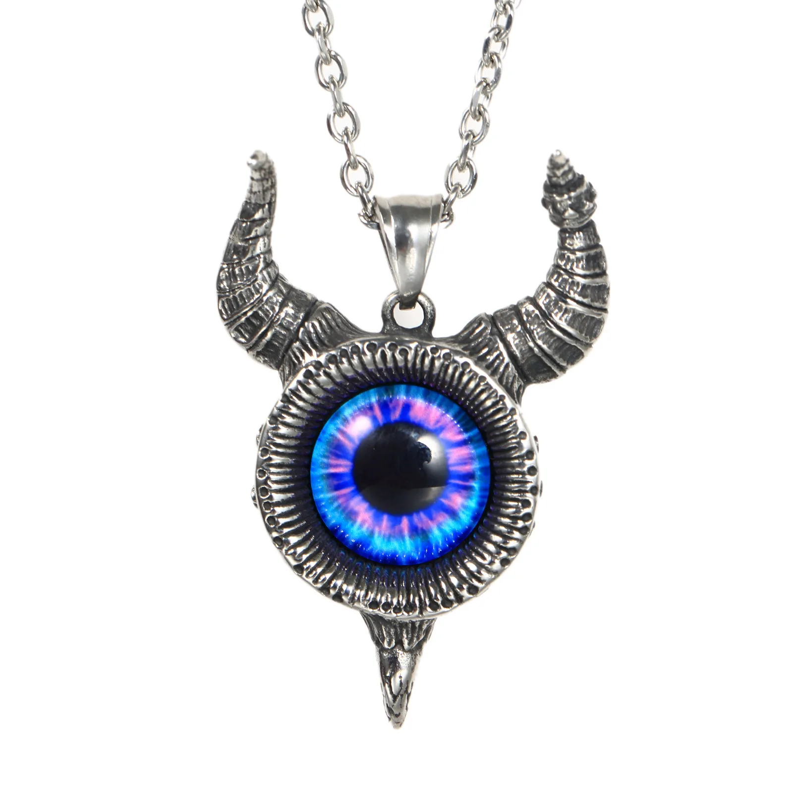 Keisha Lena New 2023 Stainless Stee Demon Eye Pendant Necklace Jewelry Accessories for Man Corrida Ox Horn Sweater Chain