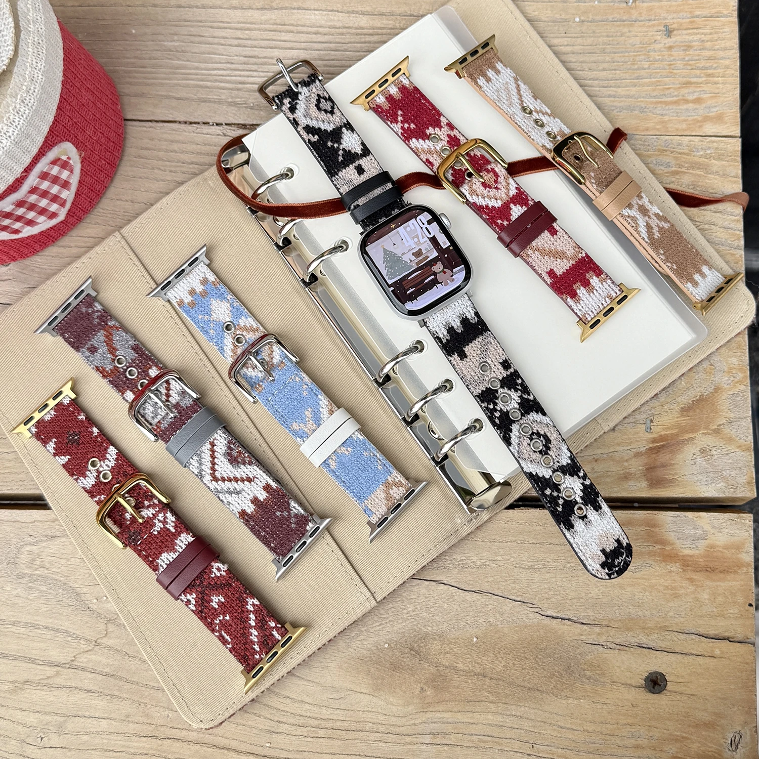 

Шерстяной и кожаный ремешок Sweet Style для Apple Watch Series 49, 46, 45, 44-38 мм S11 S10 S9 для iWatch Ultra, SE, S8 S7 S6