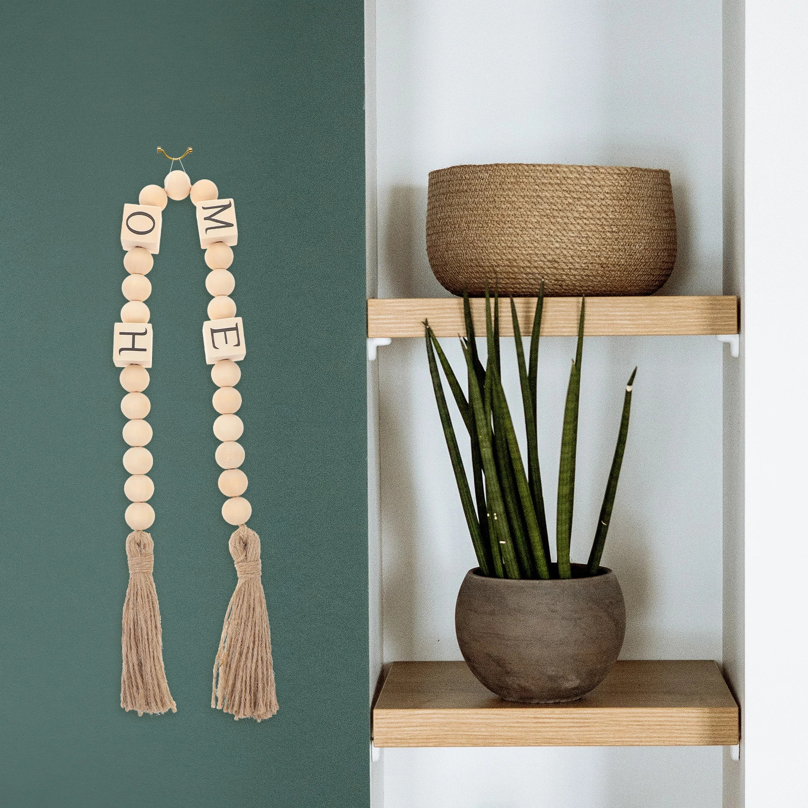 

Wooden Beads Garland Rustic Style Hanging Tassel Beaded Garland Farmhouse Decorative Wall Ornament Tassel Beaded Hanging Decor