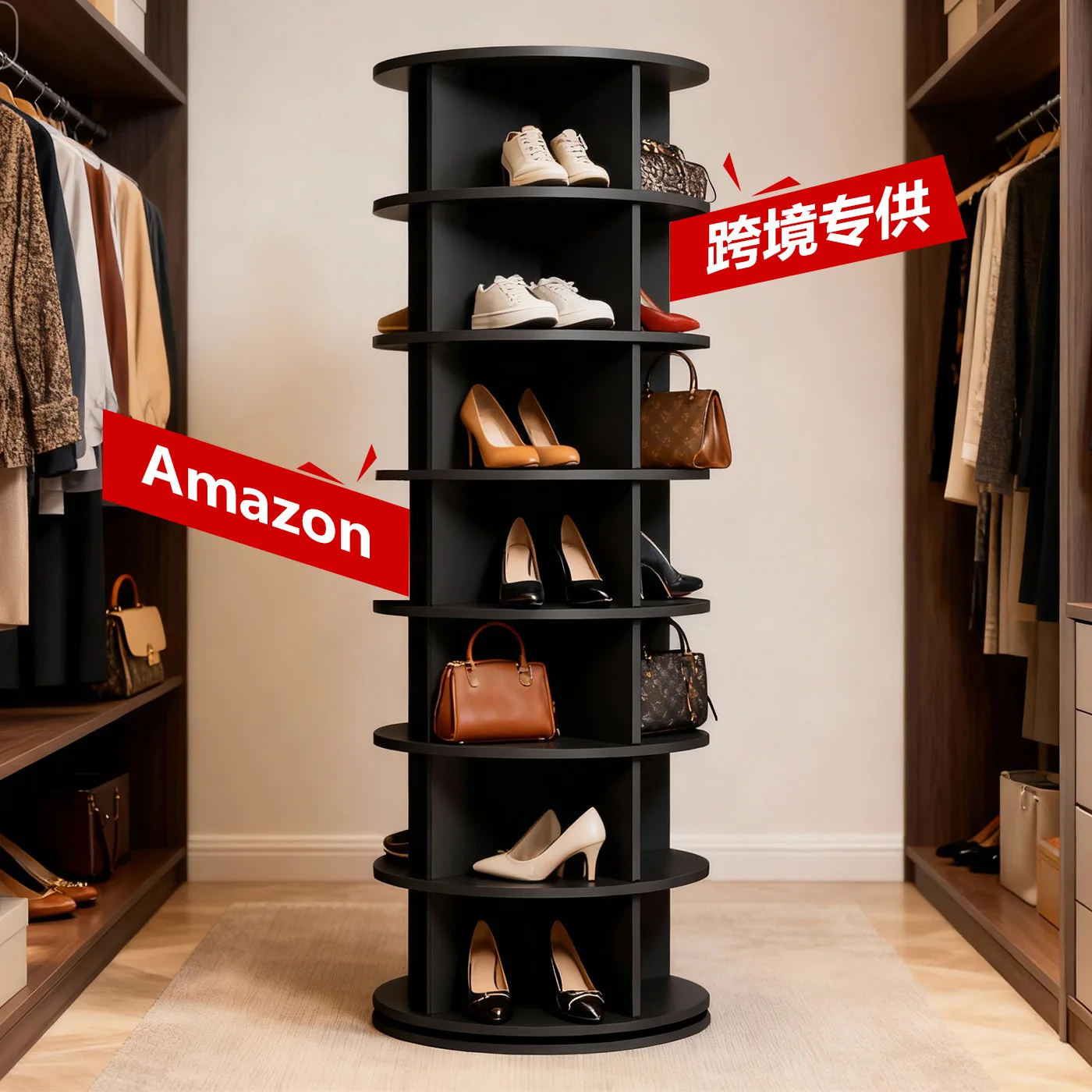 Rotary shoe rack household space-saving wardrobe bedroom floor-to-ceiling multi-layer storage rack shoe bag multi-functional sto
